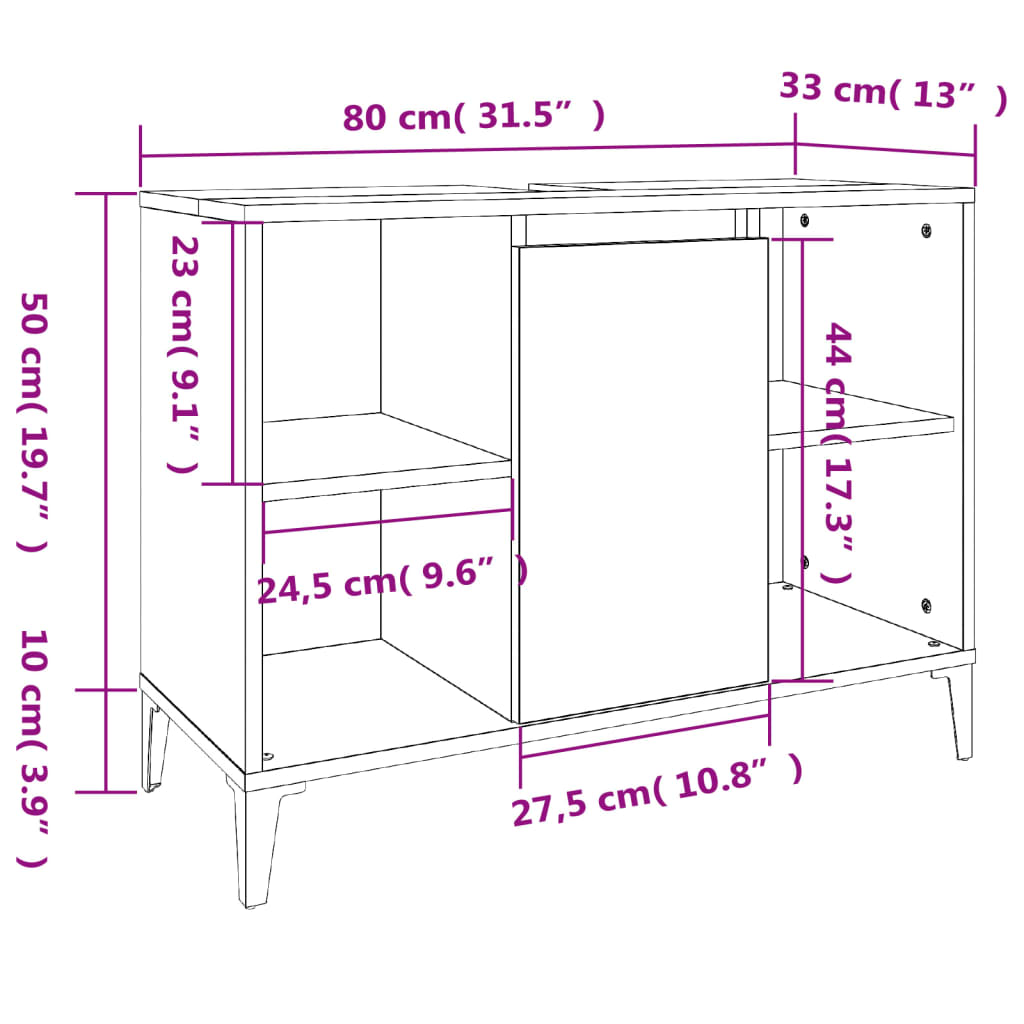 Servantskap Brun Eik 80X33X60 Cm Konstruert Tre