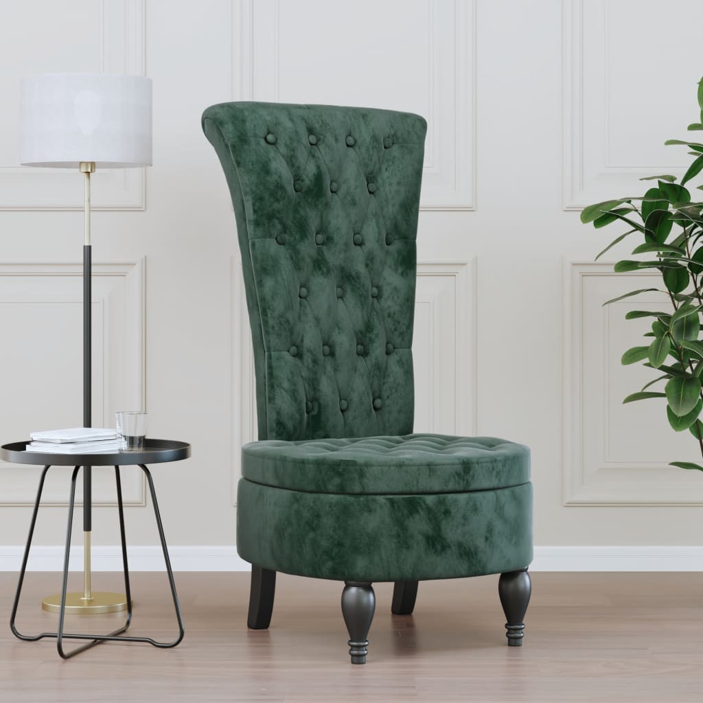 Stol Med Høy Ryggstøtte Mørkegrønn Fløyel Knappdesign