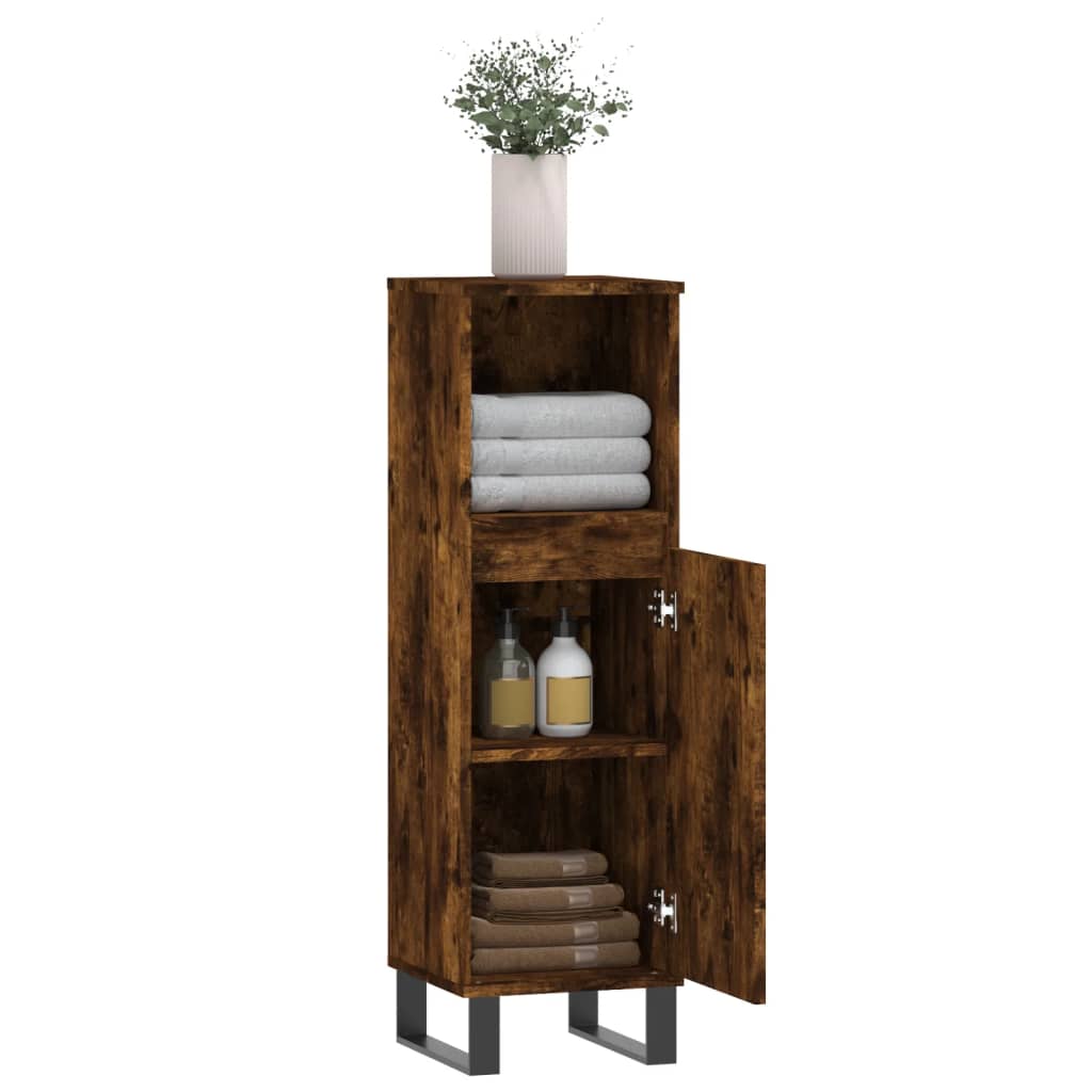 Baderomsskap Røkt Eik 30X30X100 Cm Konstruert Tre