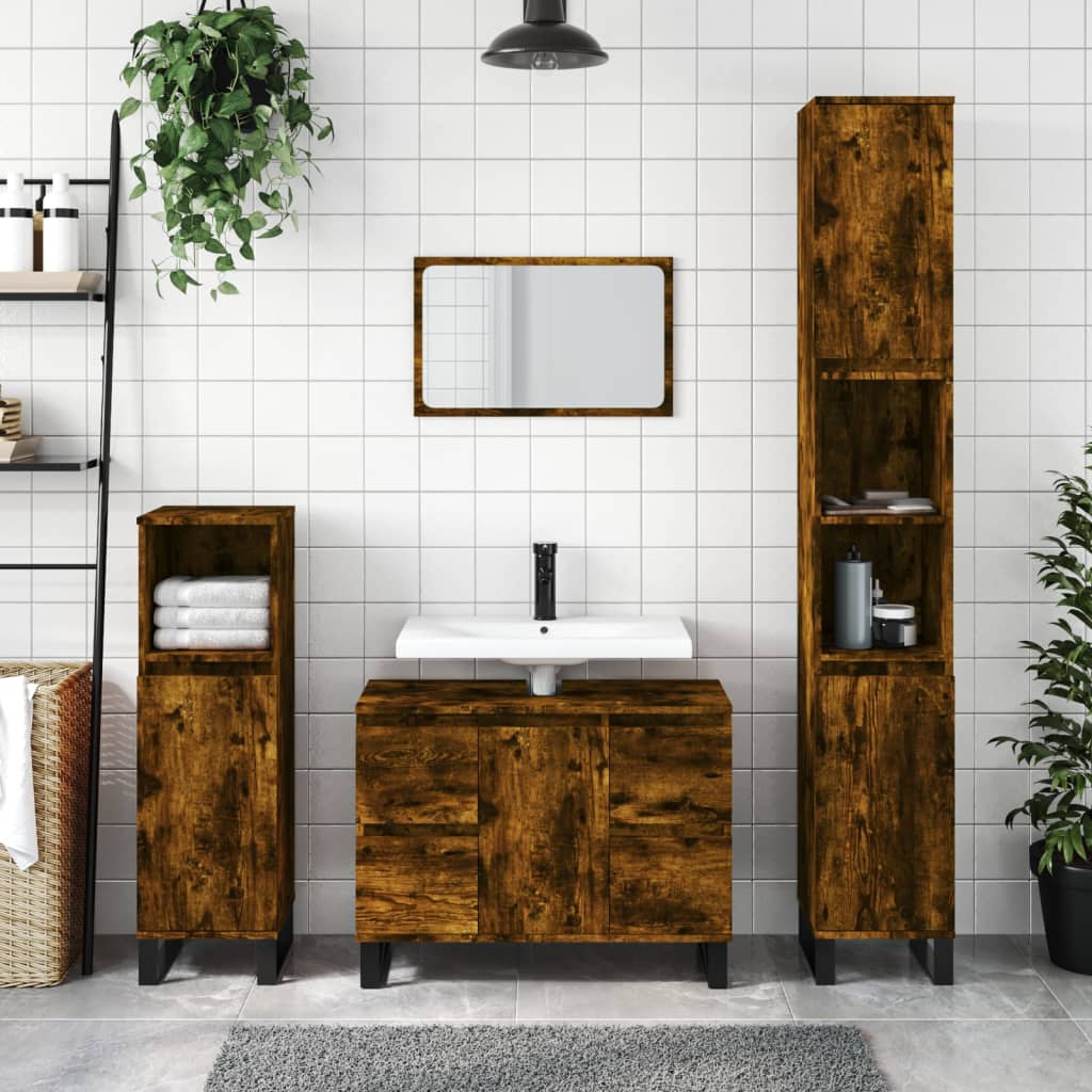Baderomsskap Røkt Eik 30X30X100 Cm Konstruert Tre