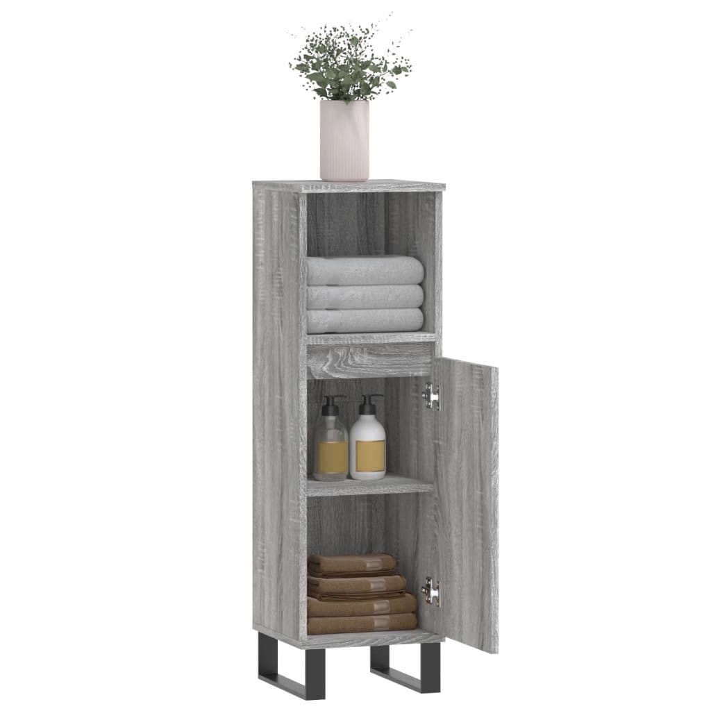 Baderomsskap Grå Sonoma Eik 30X30X100 Cm Konstruert Tre