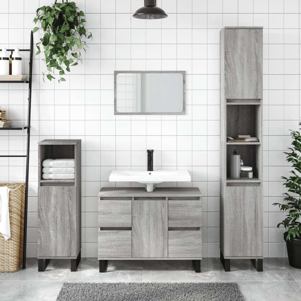 Baderomsskap Grå Sonoma Eik 30X30X100 Cm Konstruert Tre