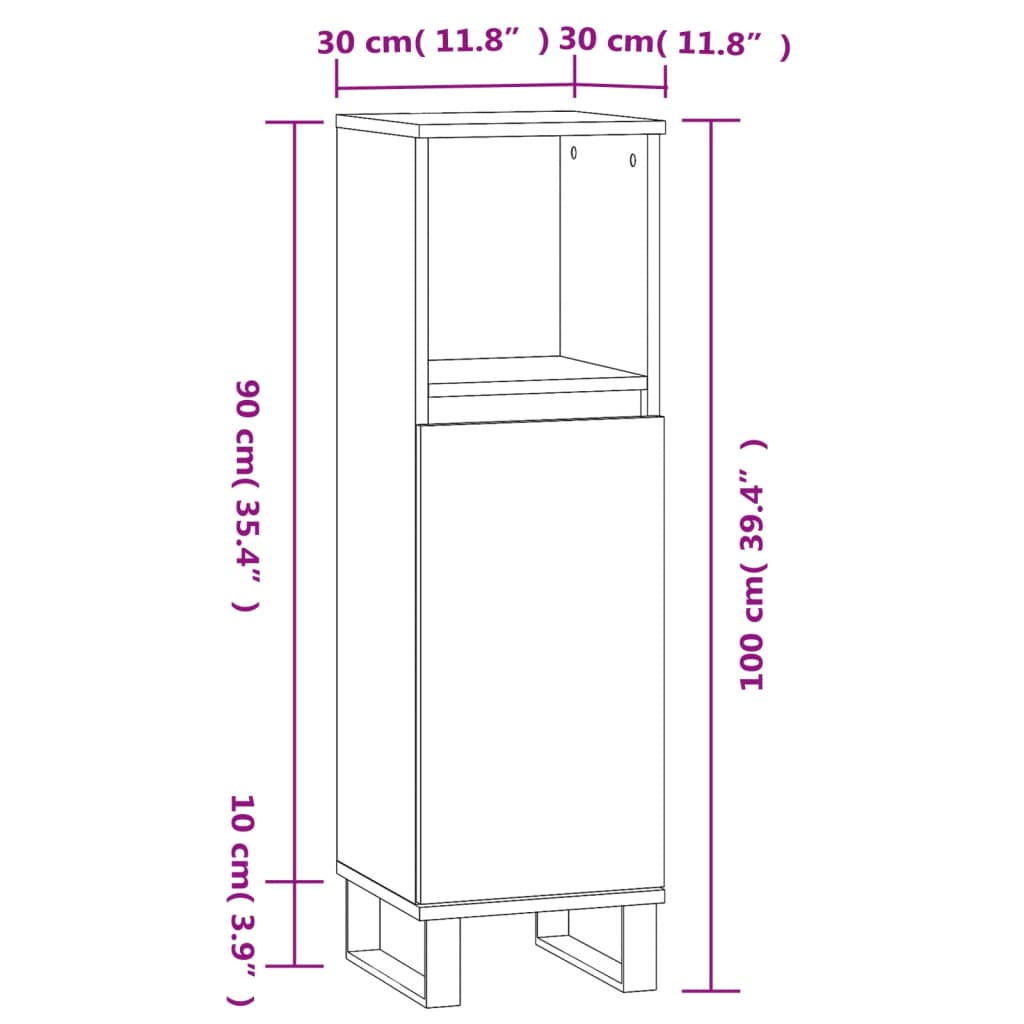 Baderomsskap Brun Eik 30X30X100 Cm Konstruert Tre