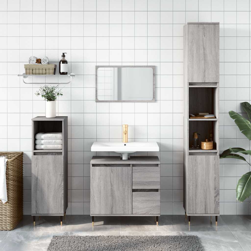 Baderomsskap Grå Sonoma Eik 65X33X60 Cm Konstruert Tre