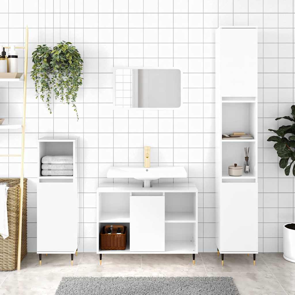 Baderomsskap Høyglans Hvit 80X33X60 Cm Konstruert Tre