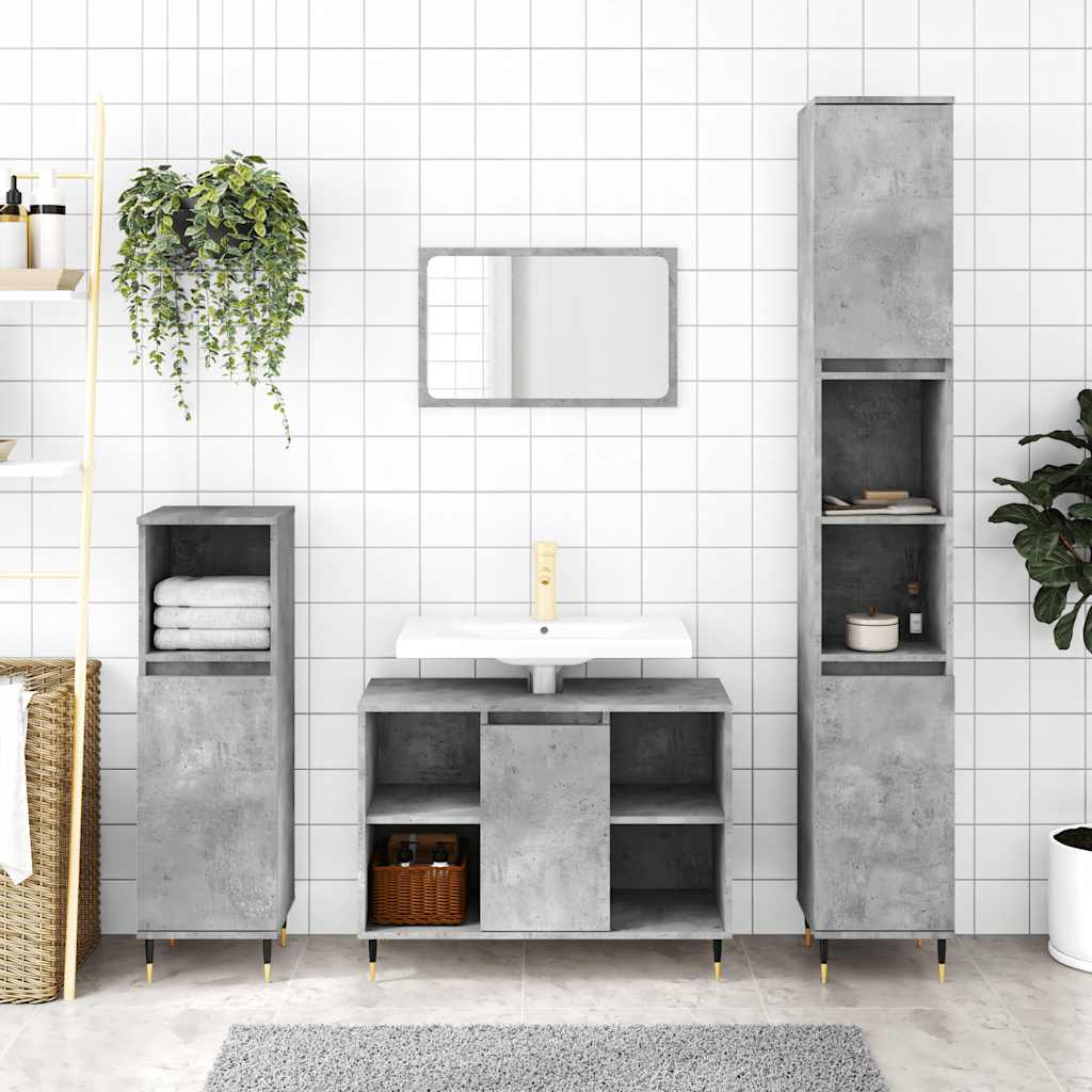 Baderomsskap Betonggrå 80X33X60 Cm Konstruert Tre