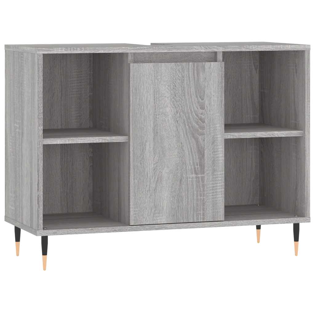 Baderomsskap Grå Eik 80X33X60 Cm Konstruert Tre