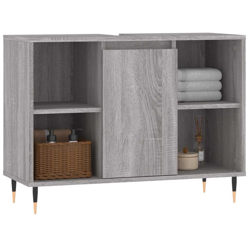 Baderomsskap Grå Eik 80X33X60 Cm Konstruert Tre