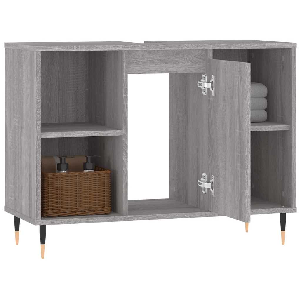 Baderomsskap Grå Eik 80X33X60 Cm Konstruert Tre