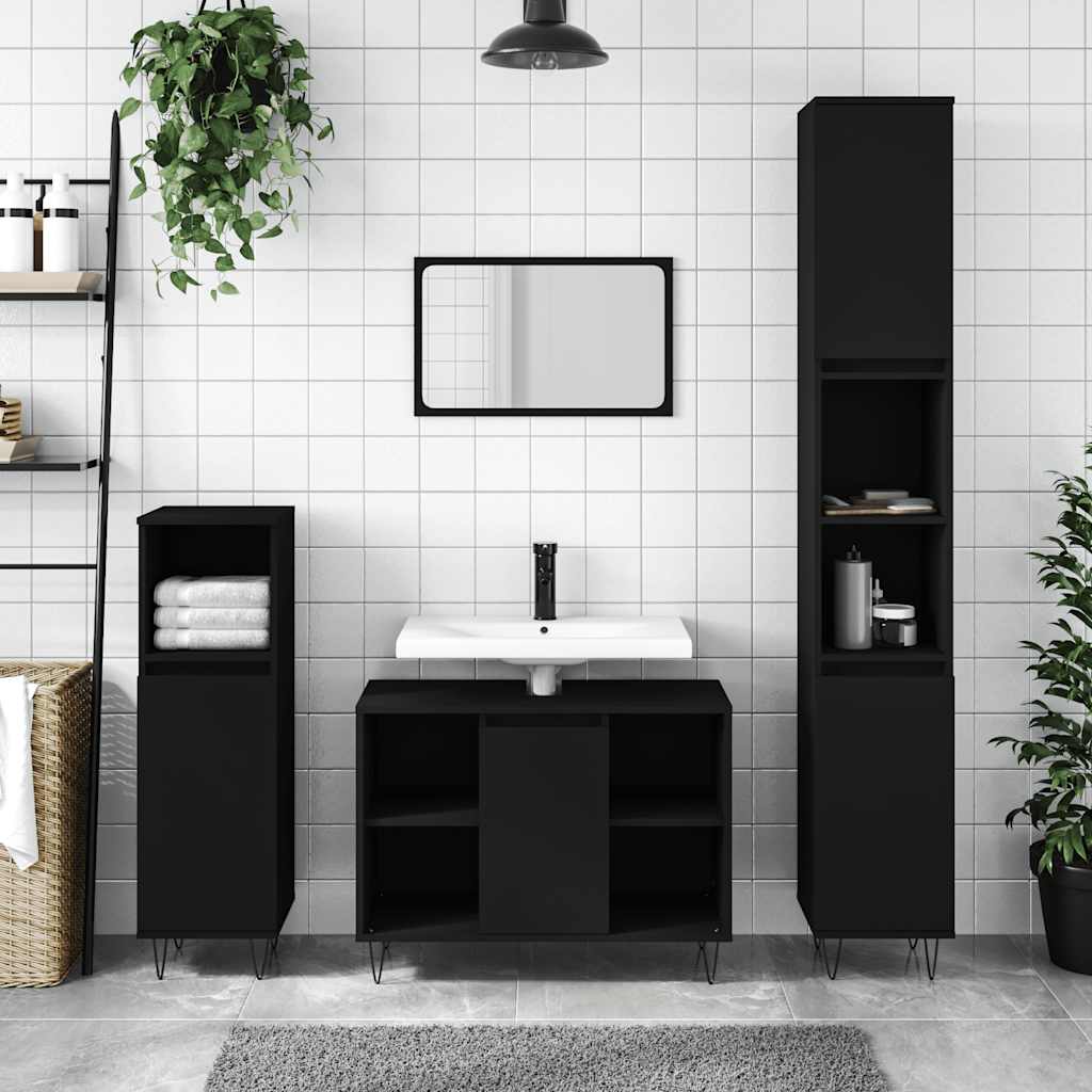 Baderomsskap Svart 80X33X60 Cm Konstruert Tre