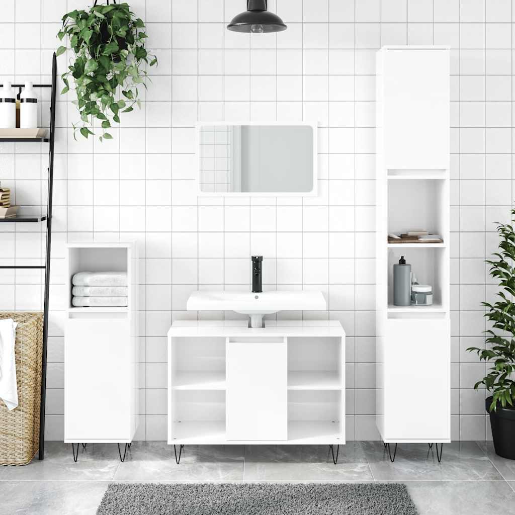 Baderomsskap Høyglans Hvit 80X33X60 Cm Konstruert Tre