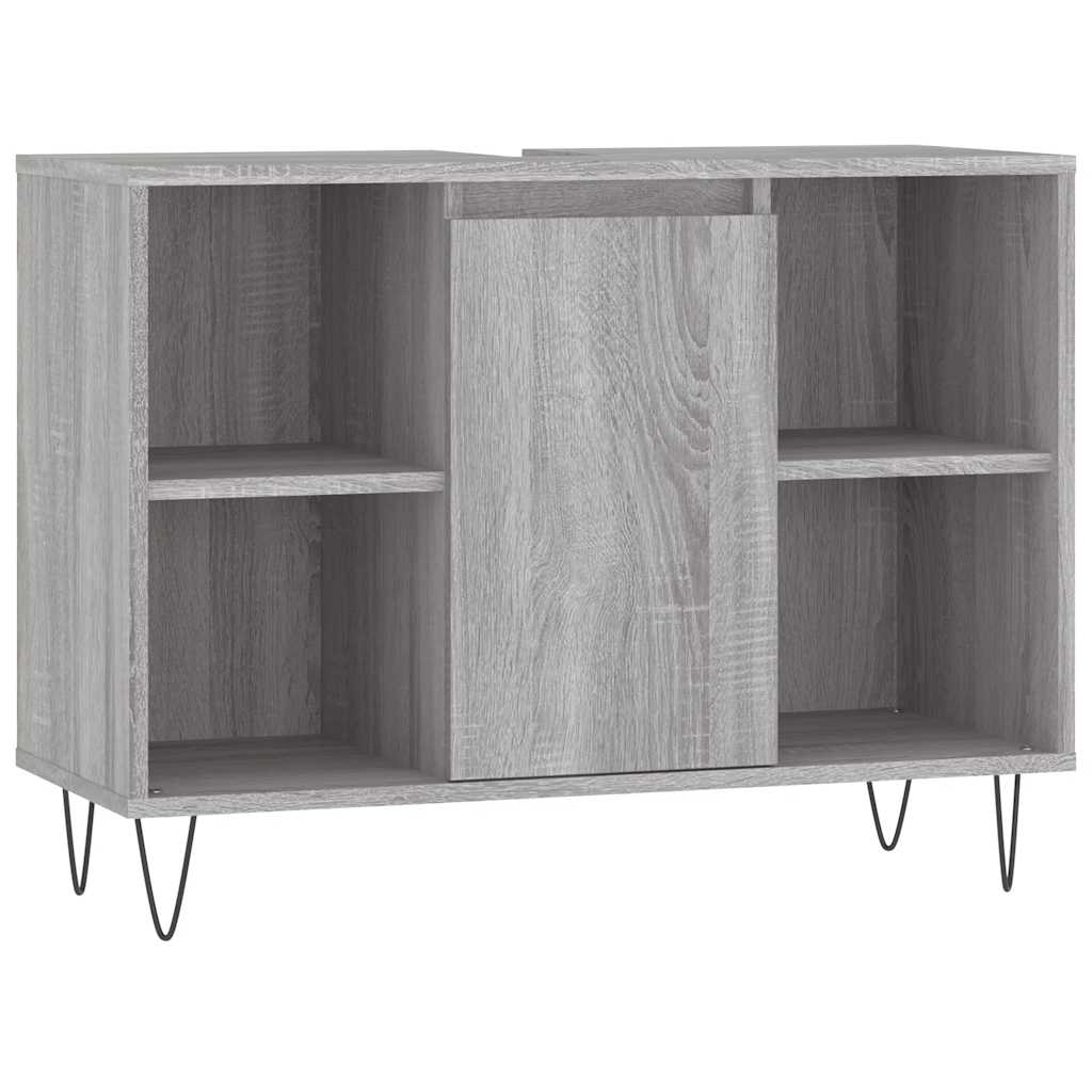 Baderomsskap Grå Eik 80X33X60 Cm Konstruert Tre