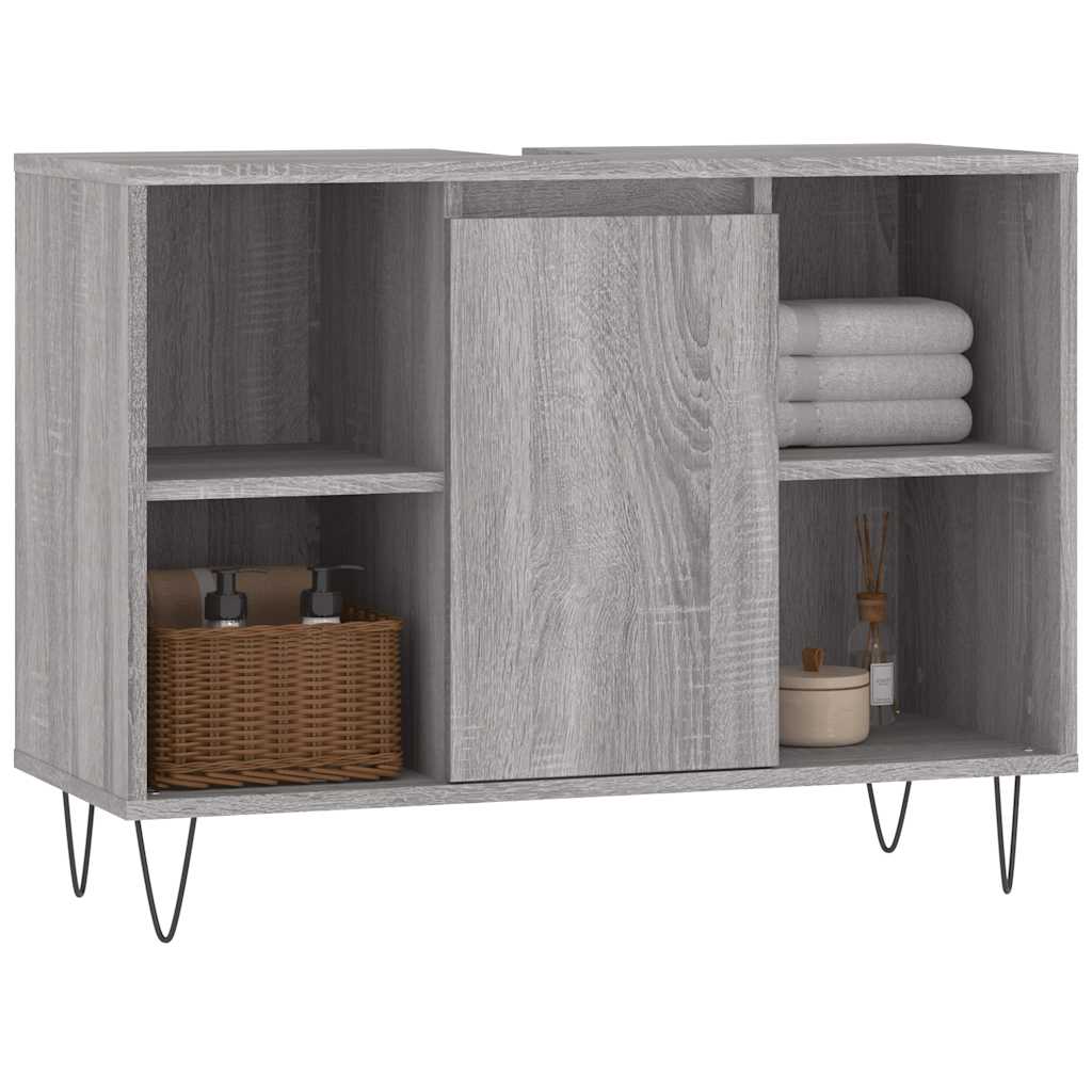 Baderomsskap Grå Eik 80X33X60 Cm Konstruert Tre