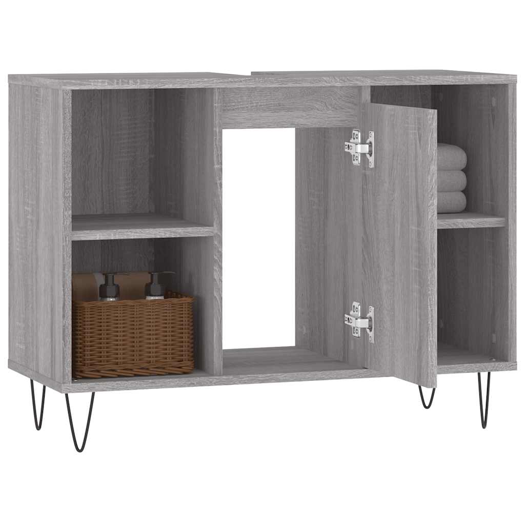Baderomsskap Grå Eik 80X33X60 Cm Konstruert Tre