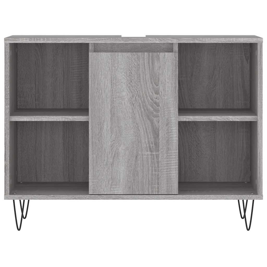 Baderomsskap Grå Eik 80X33X60 Cm Konstruert Tre