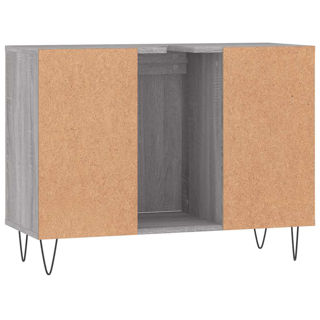 Baderomsskap Grå Eik 80X33X60 Cm Konstruert Tre