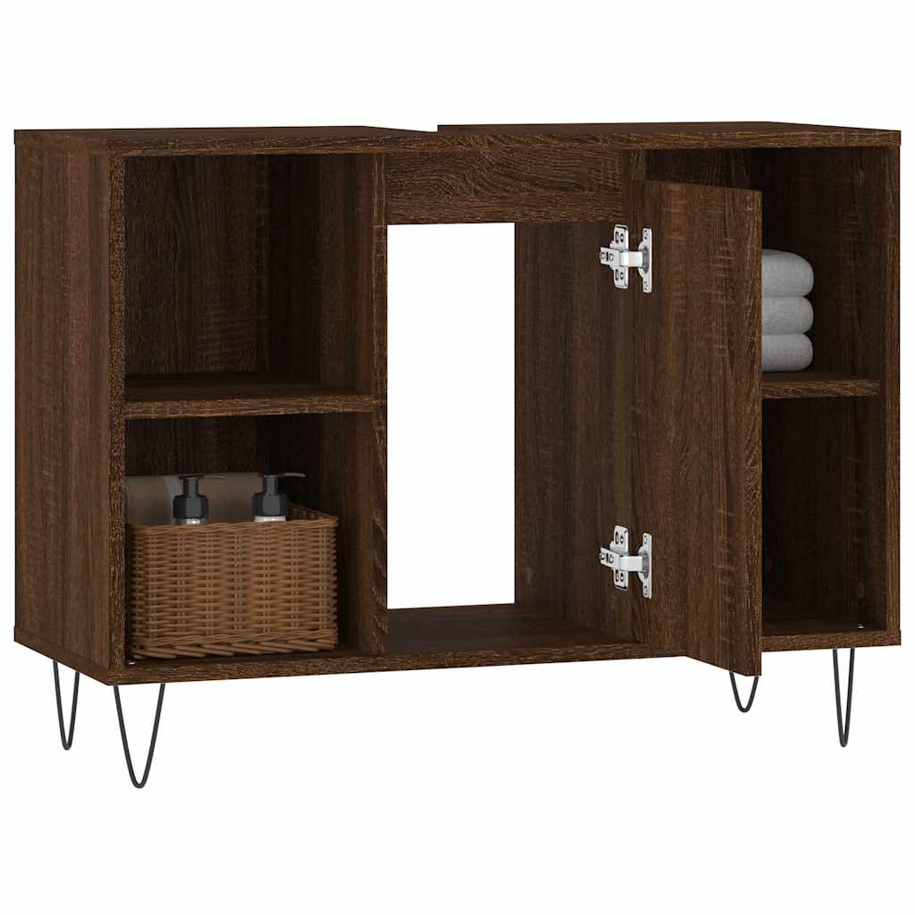 Baderomsskap Brun Eik 80X33X60 Cm Konstruert Tre