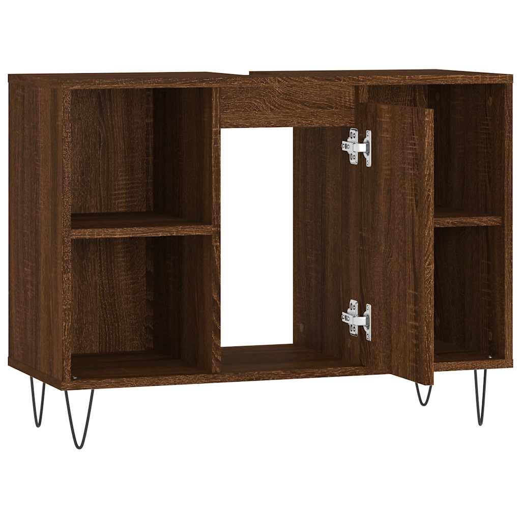 Baderomsskap Brun Eik 80X33X60 Cm Konstruert Tre