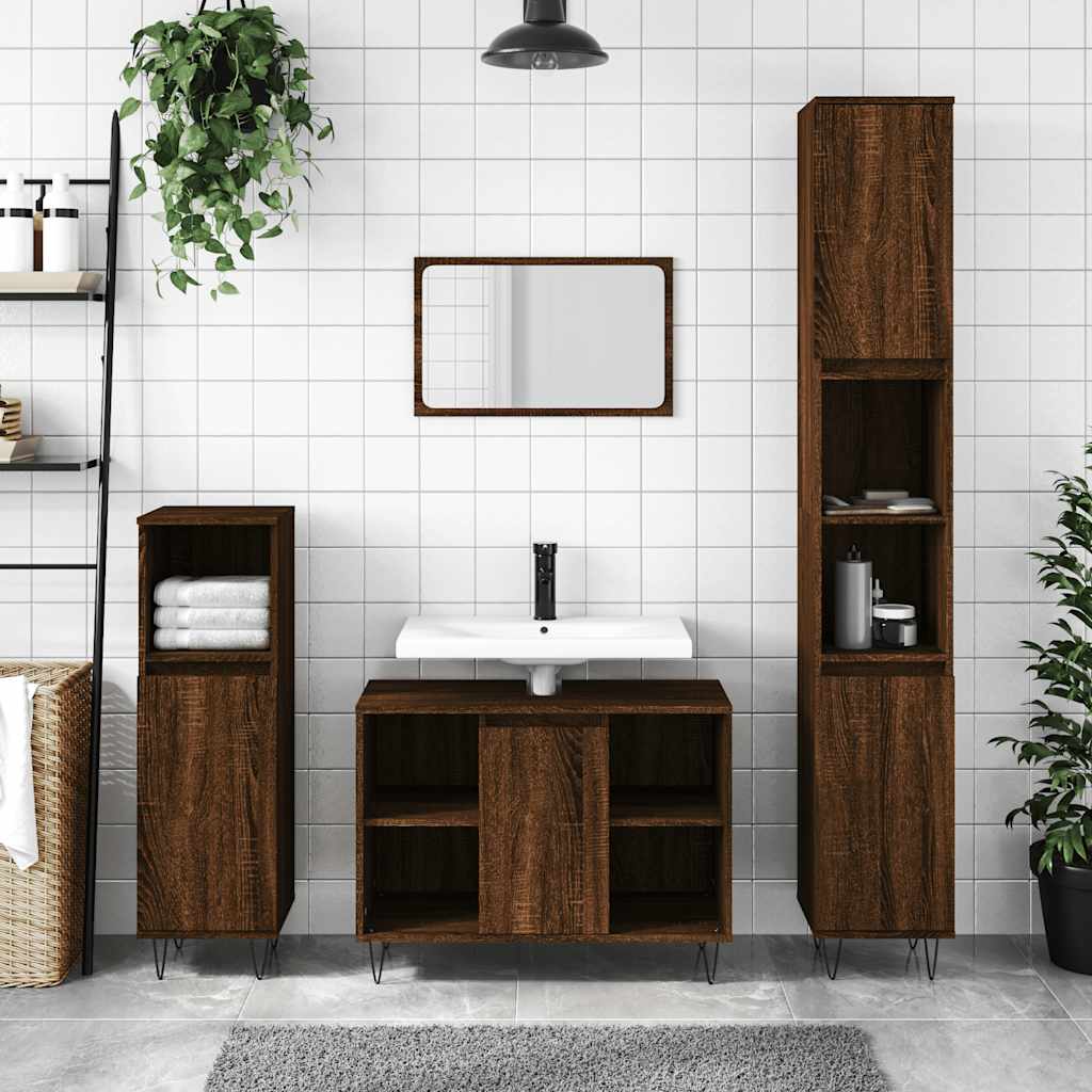 Baderomsskap Brun Eik 80X33X60 Cm Konstruert Tre