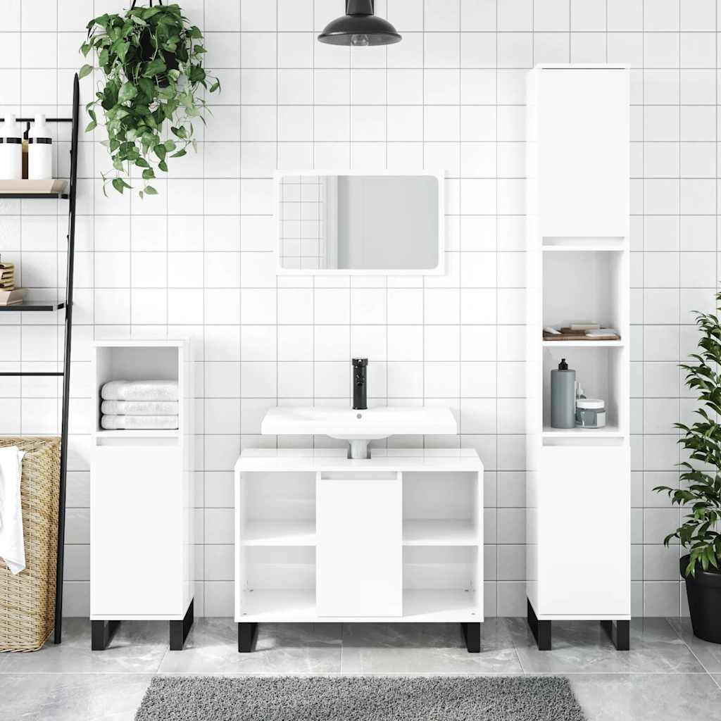 Baderomsskap Høyglans Hvit 80X33X60 Cm Konstruert Tre