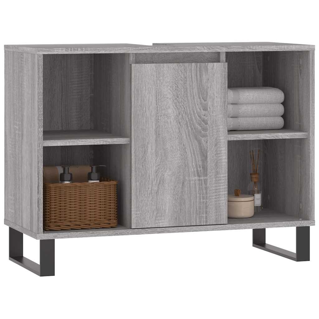 Baderomsskap Grå Eik 80X33X60 Cm Konstruert Tre