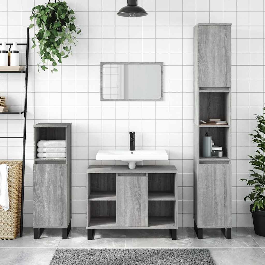 Baderomsskap Grå Eik 80X33X60 Cm Konstruert Tre