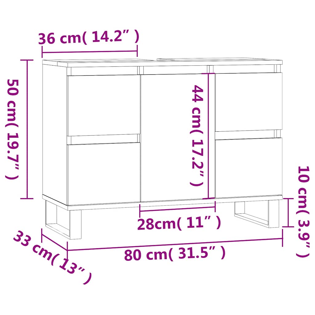 Baderomsskap Betonggrå 80X33X60 Cm Konstruert Tre