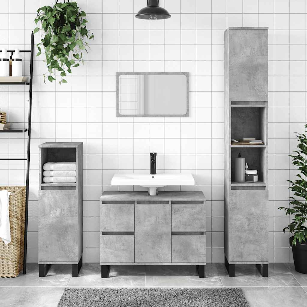 Baderomsskap Betonggrå 80X33X60 Cm Konstruert Tre