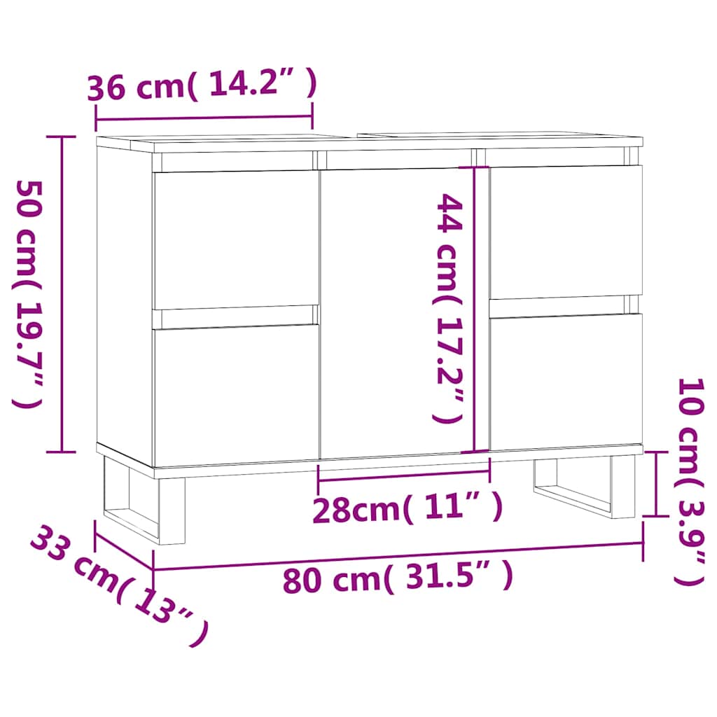 Baderomsskap Røkt Eik 80X33X60 Cm Konstruert Tre