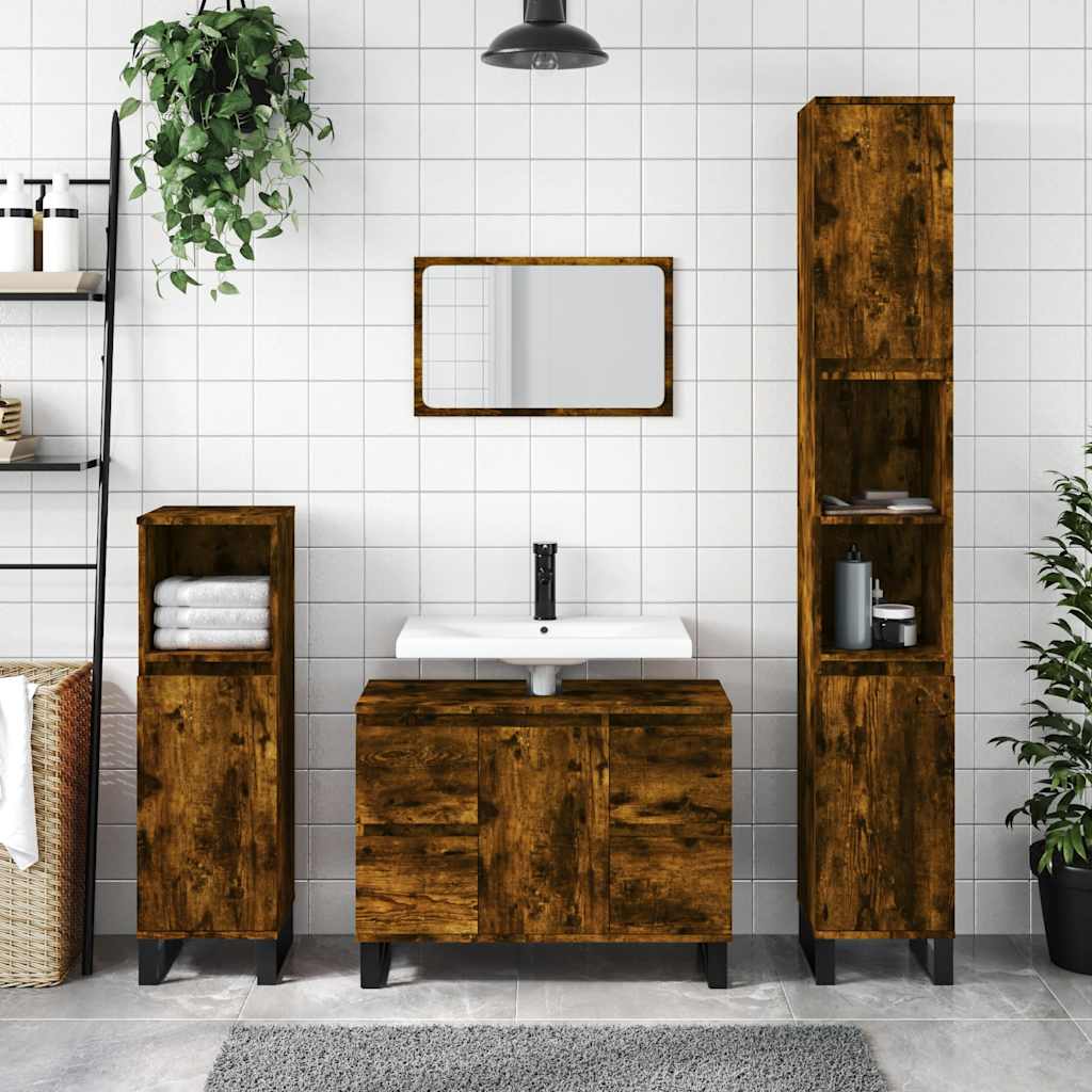 Baderomsskap Røkt Eik 80X33X60 Cm Konstruert Tre