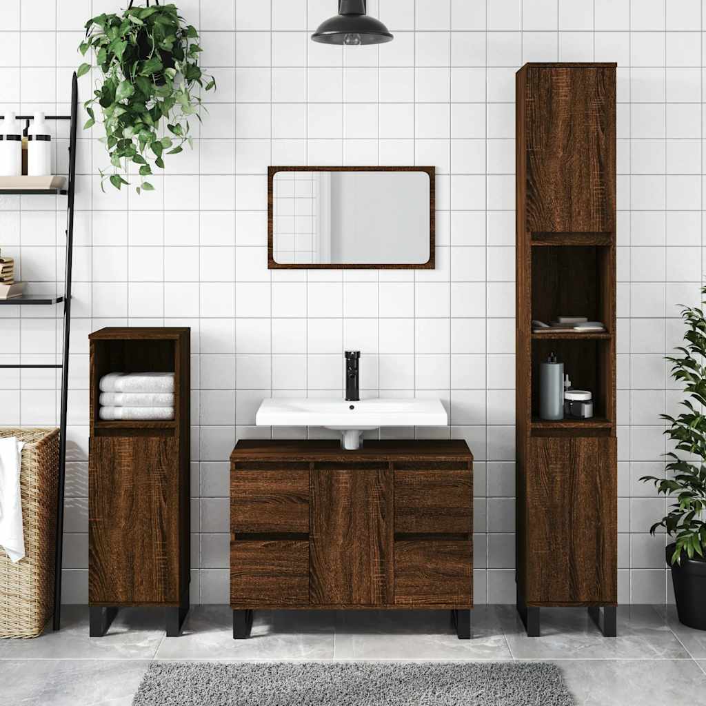 Baderomsskap Brun Eik 80X33X60 Cm Konstruert Tre