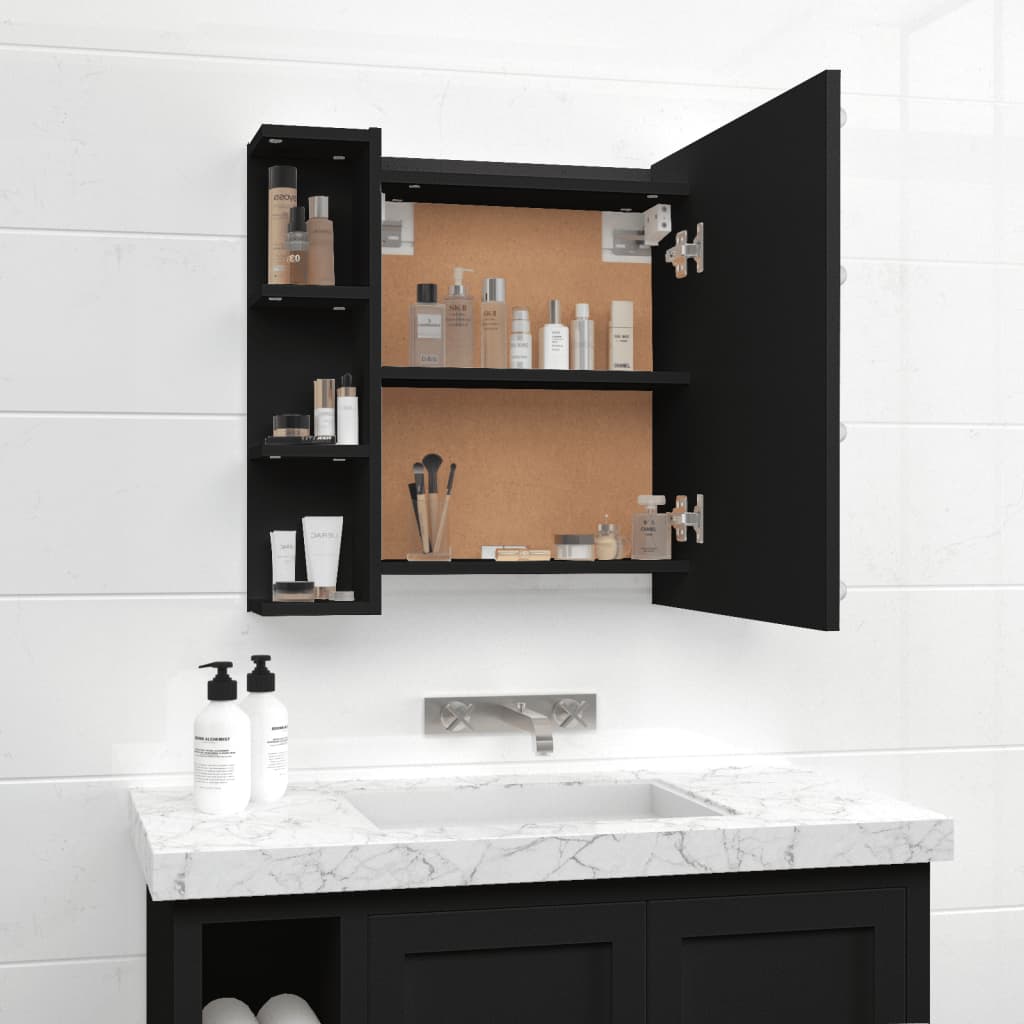 Speilskap Med Led Svart 70X16,5X60 Cm