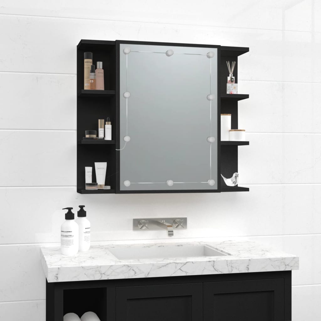 Speilskap Med Led Svart 70X16,5X60 Cm