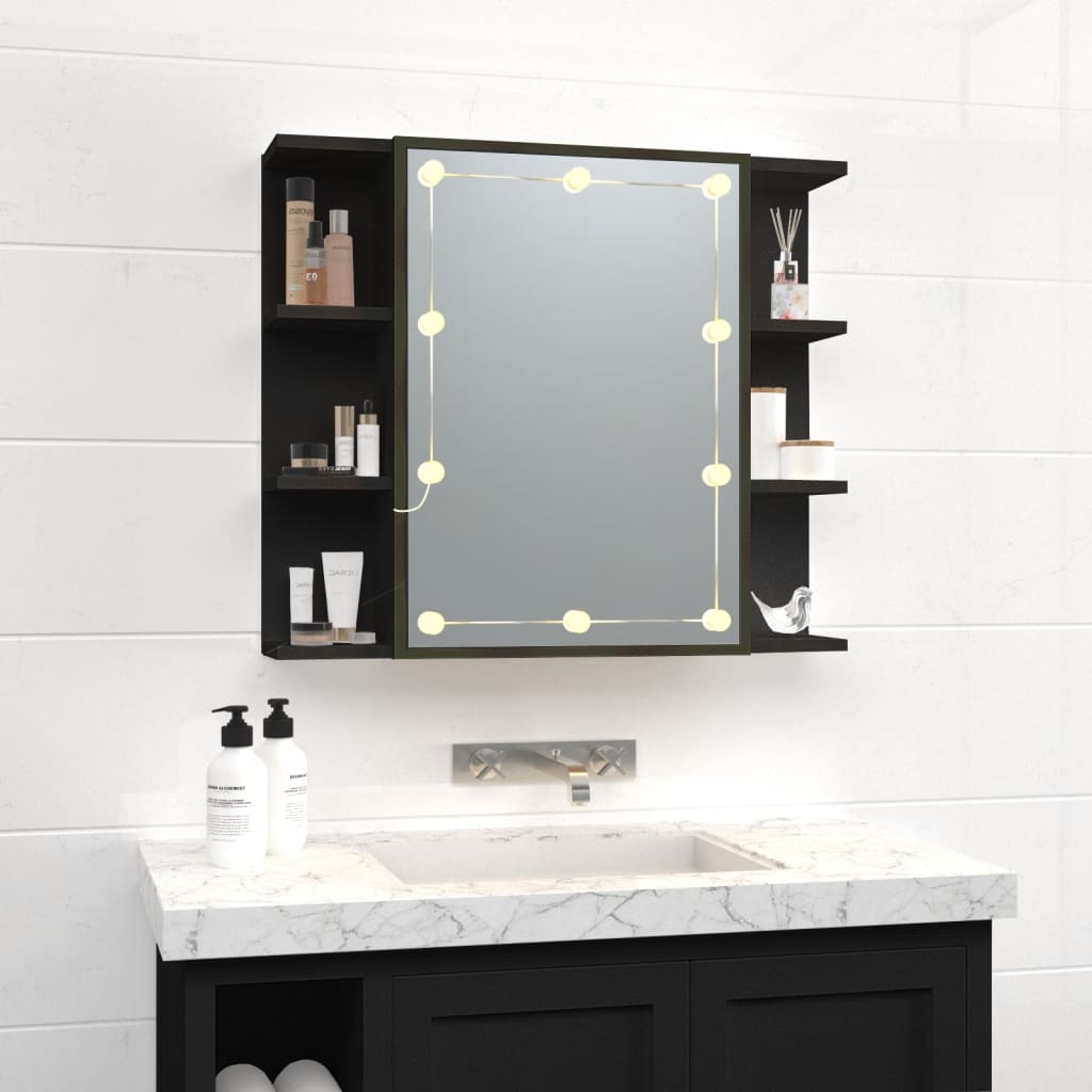 Speilskap Med Led Svart 70X16,5X60 Cm