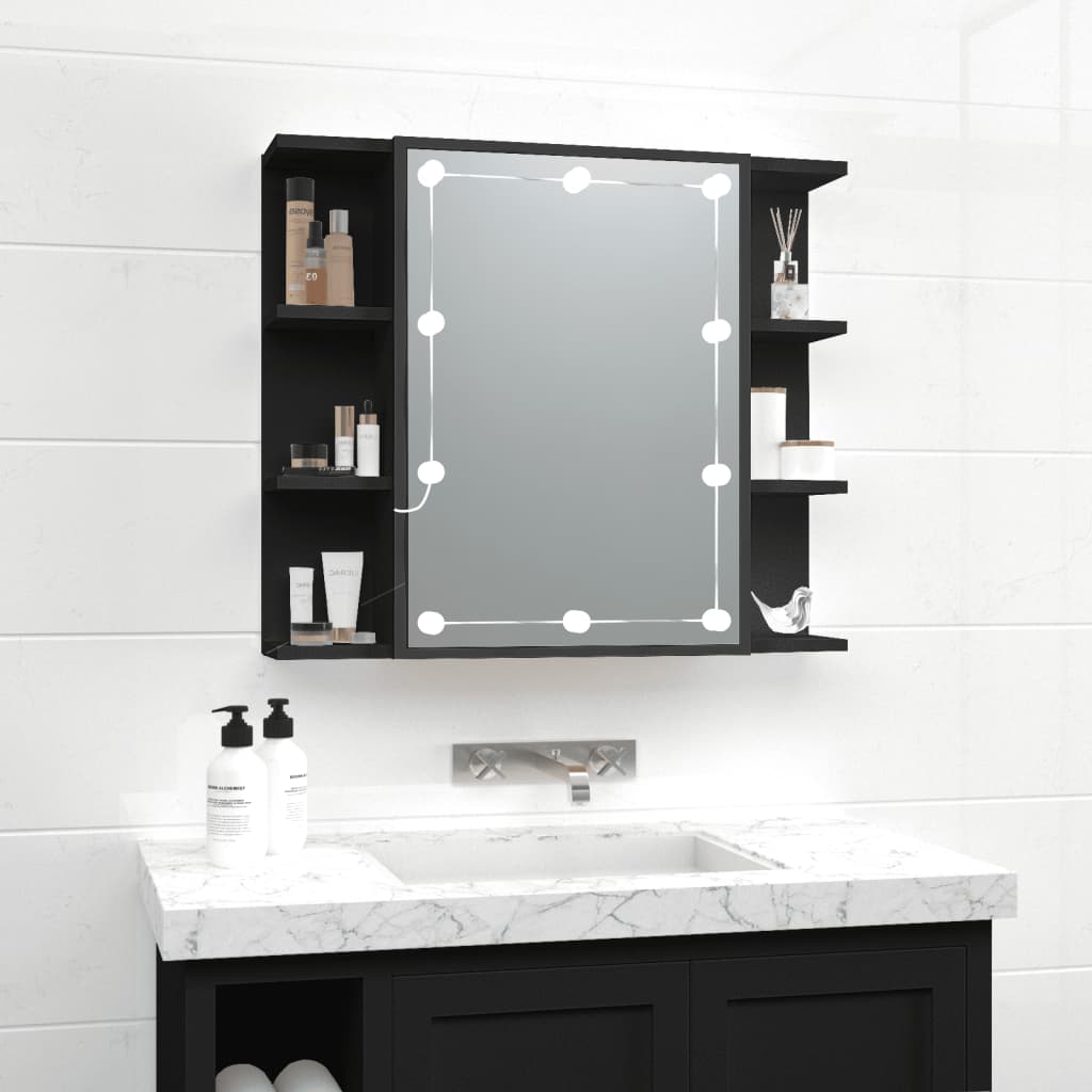 Speilskap Med Led Svart 70X16,5X60 Cm