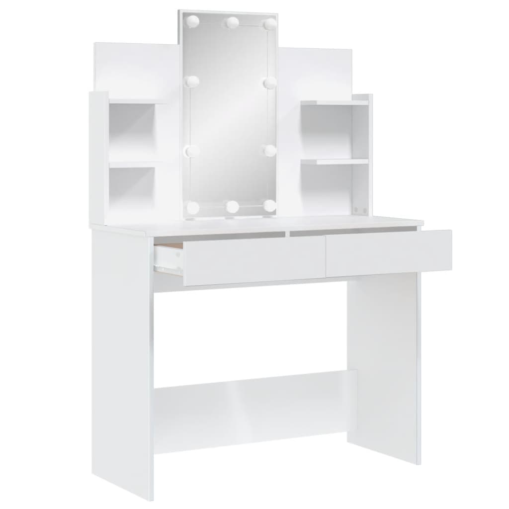 Sminkebord Med Led Hvit 96X40X142 Cm