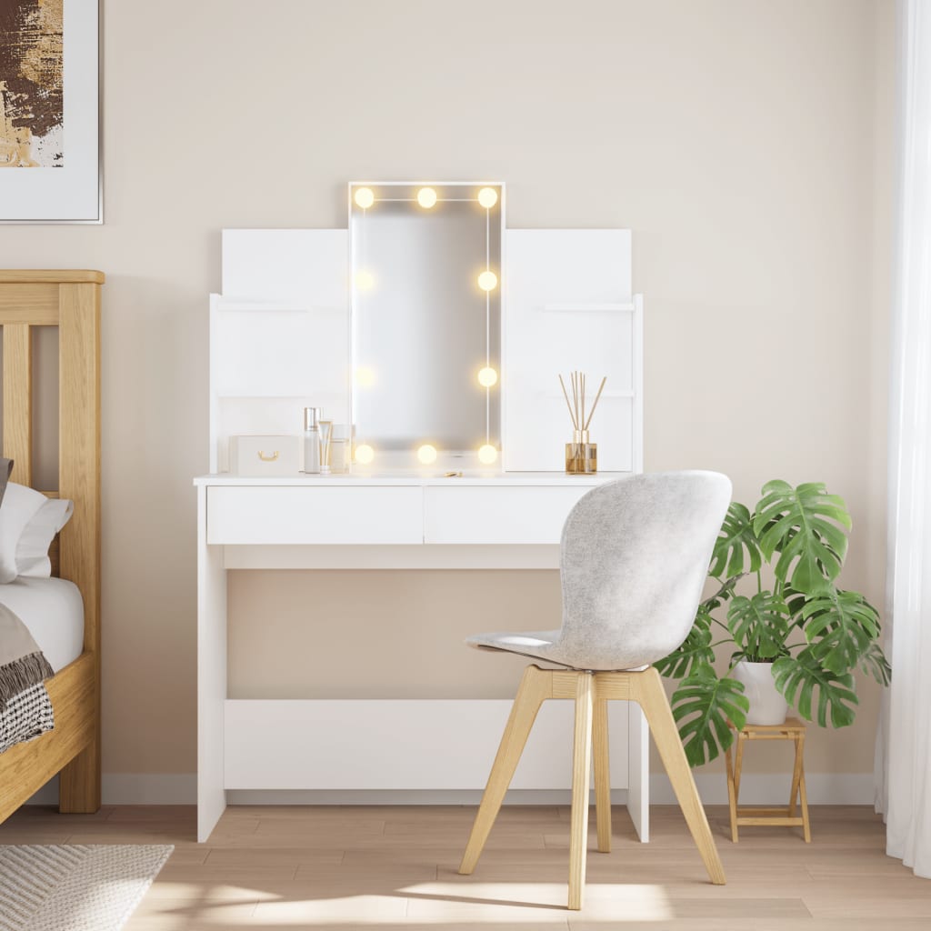 Sminkebord Med Led Hvit 96X40X142 Cm