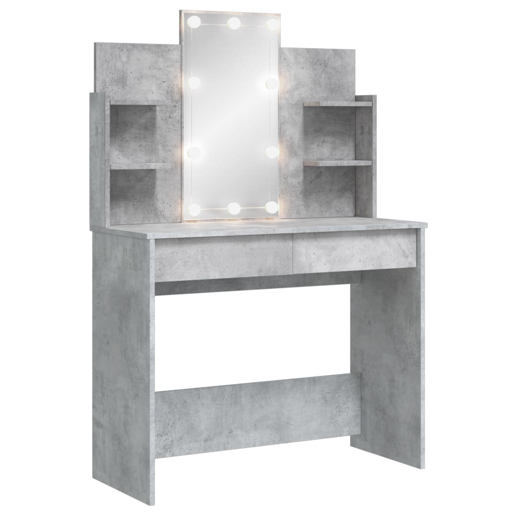 Sminkebord Med Led-Lys Betonggrå 96X40X142 Cm