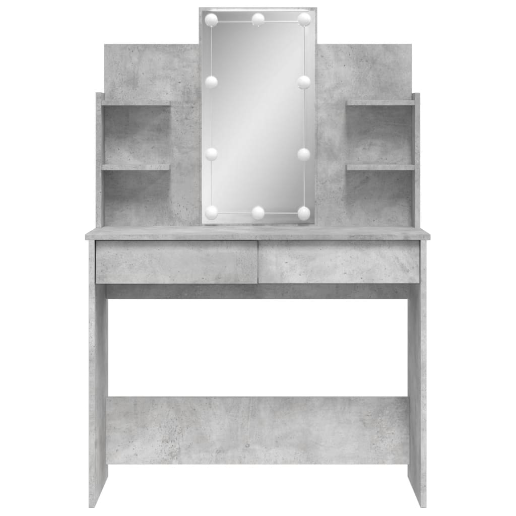 Sminkebord Med Led-Lys Betonggrå 96X40X142 Cm