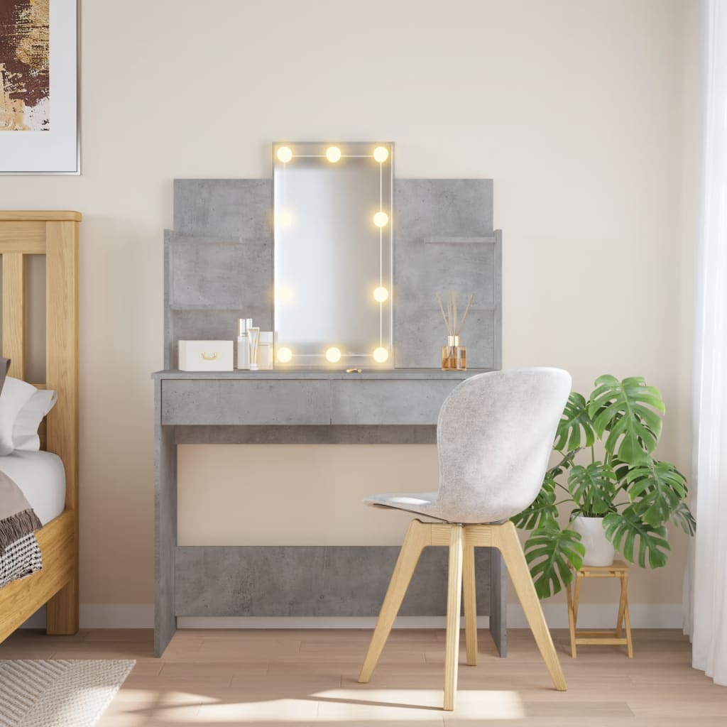 Sminkebord Med Led-Lys Betonggrå 96X40X142 Cm
