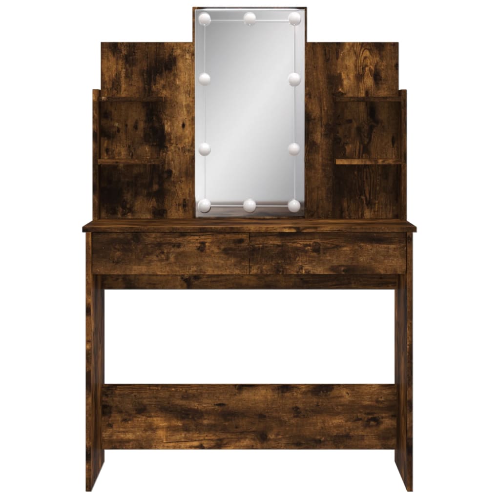 Sminkebord Med Led Røkt Eik 96X40X142 Cm