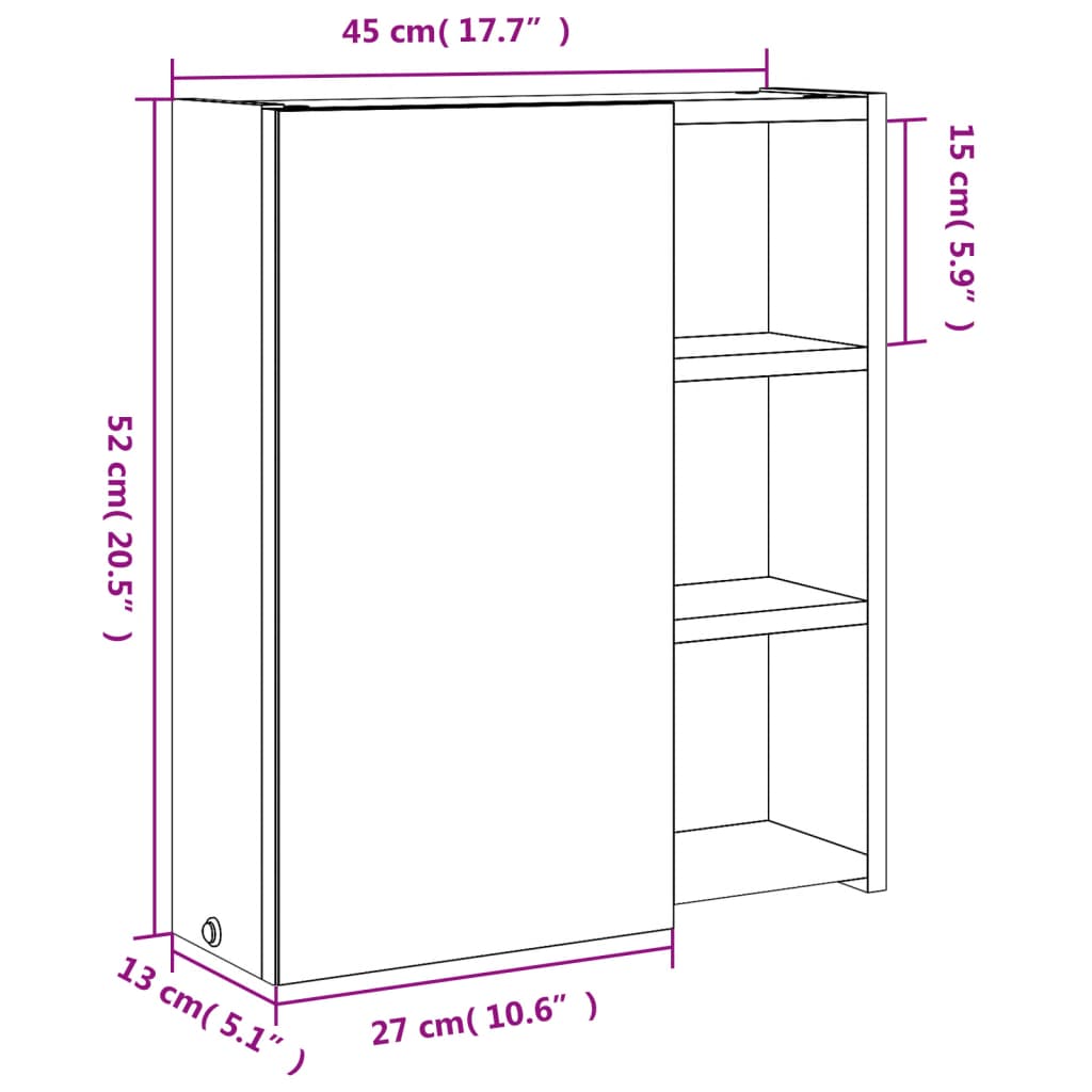 Baderomsspeilskap Med Led-Lys Eik 45X13X52 Cm