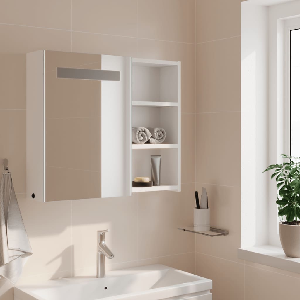 Baderomsspeilskap Med Led-Lys Hvit 60X13X52 Cm
