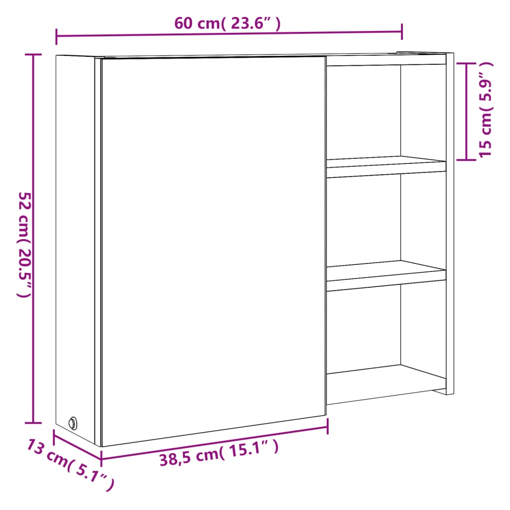 Baderomsspeilskap Med Led-Lys Hvit 60X13X52 Cm