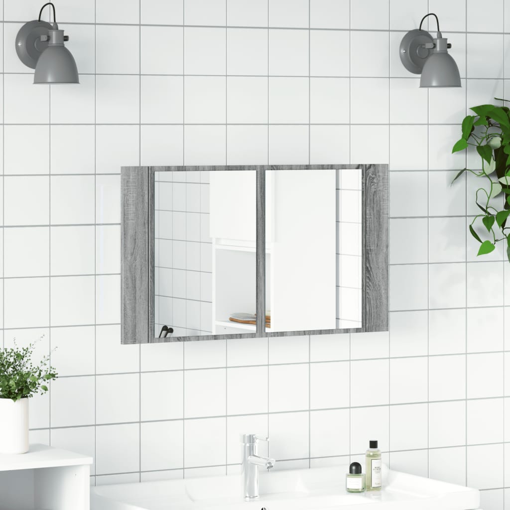 Led-Speilskap Grå Sonoma 80X12X45 Cm Akryl