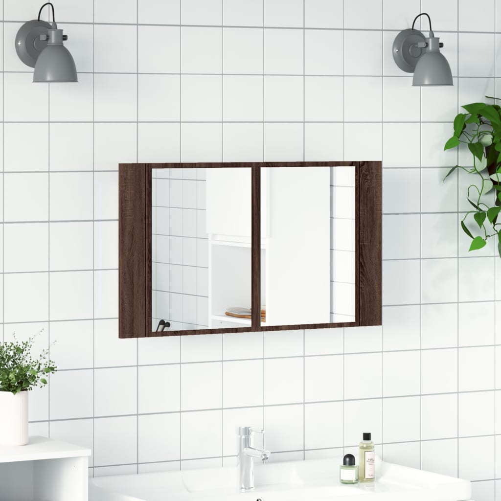 Led-Speilskap Brun Eik 80X12X45 Cm Akryl