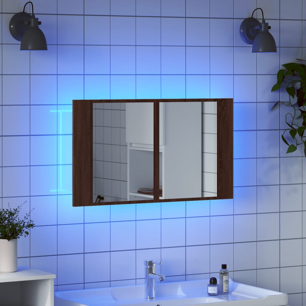 Led-Speilskap Brun Eik 80X12X45 Cm Akryl