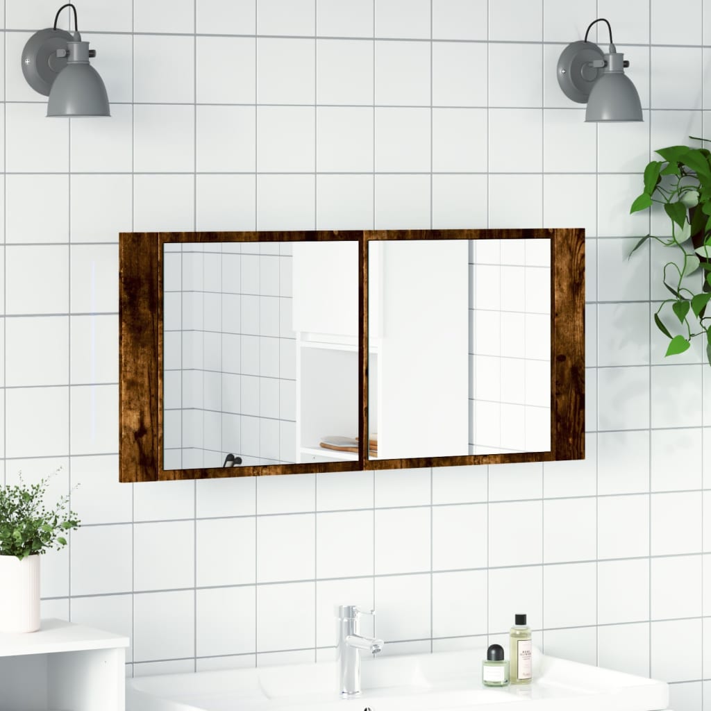 Led-Speilskap Til Baderom Røkt Eik 100X12X45 Cm