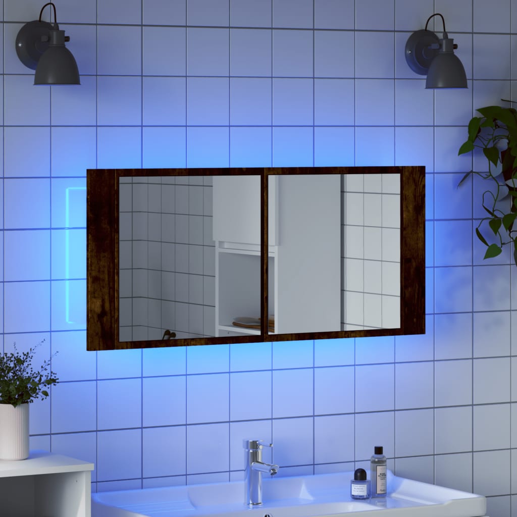 Led-Speilskap Til Baderom Røkt Eik 100X12X45 Cm