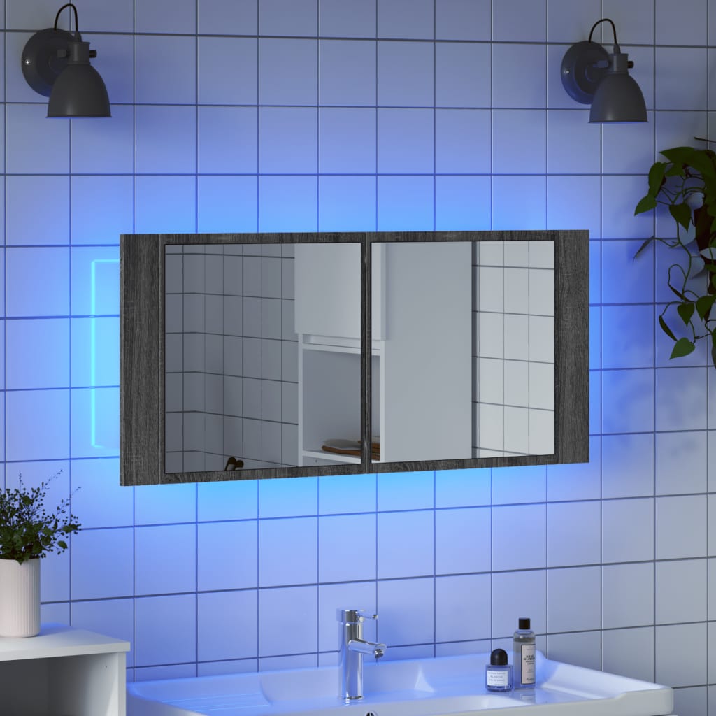 Led-Speilskap For Baderom Grå Sonoma 100X12X45 Cm
